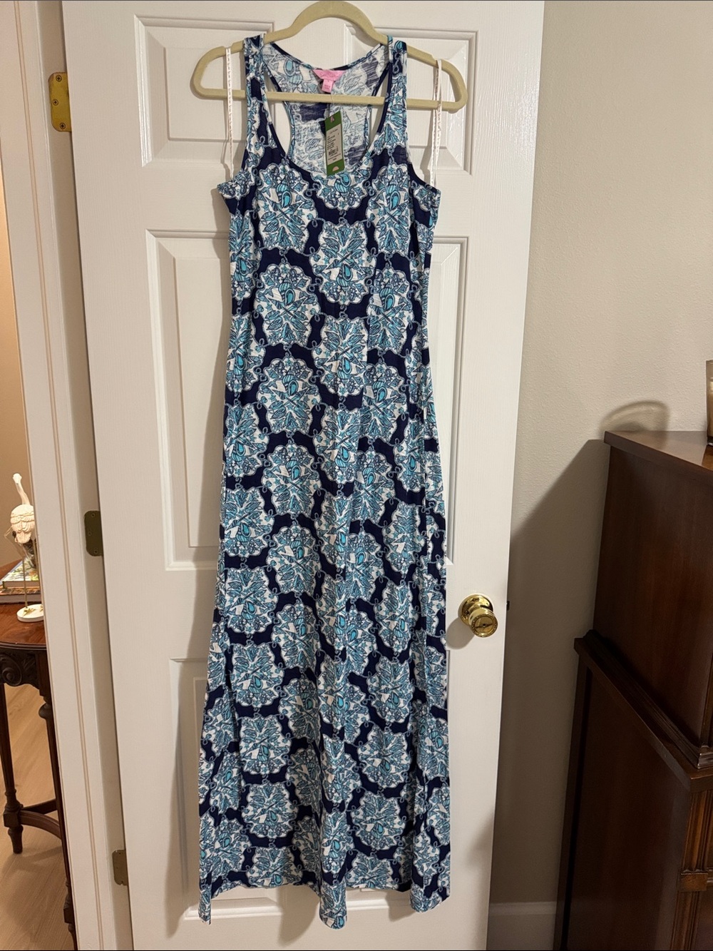 Lilly Pulitzer Navy and Light Blue Floral Maxi Dress
